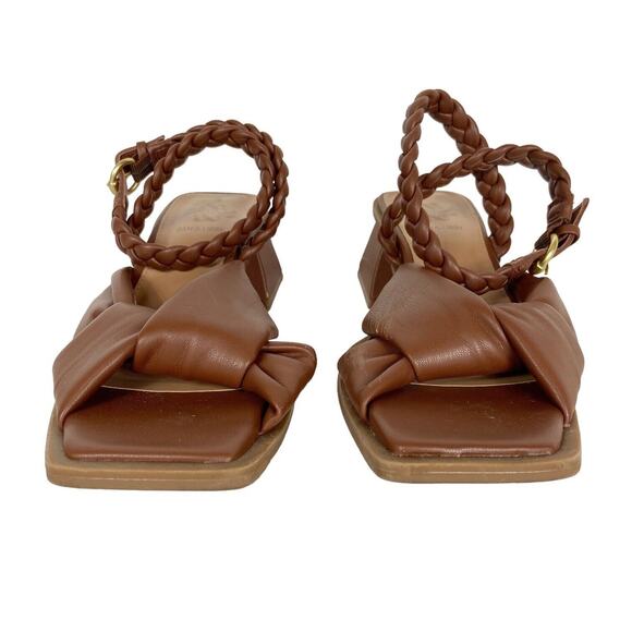 Sam & Libby Square Toe Heels Sandals Camel Brown Faux Leather‎ Braided Womens 9 - Picture 3 of 12